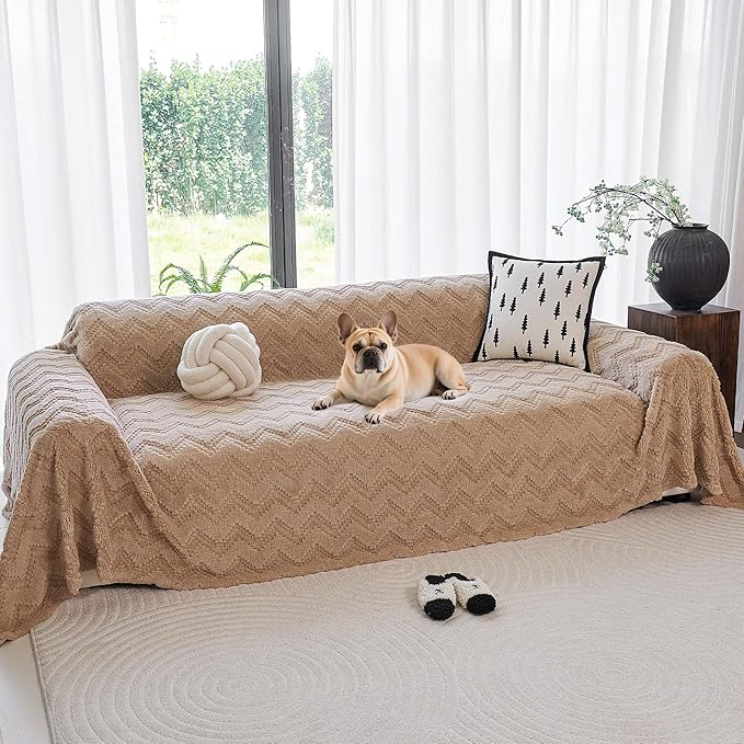 Sherpa Fleece Couch Cover for 3 Cushion Sofa, Brown, 71" x 134" - Pet Proof Sofa Covers Heavy Duty Scratch Resistant Pet Friendly Furniture Cover - Easy Install, Machine Washable