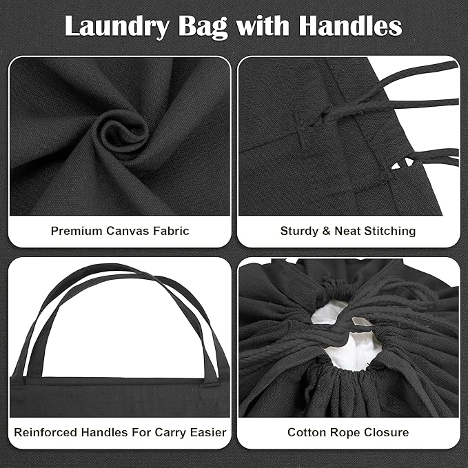 Canvas Laundry Bag 33"x 35", Thick Cotton Laundry Bag with Handles & Drawstring, Extra Large Heavy Duty Washable Basket Liner Hamper Liner Canvas Storage Sack (XL Black)
