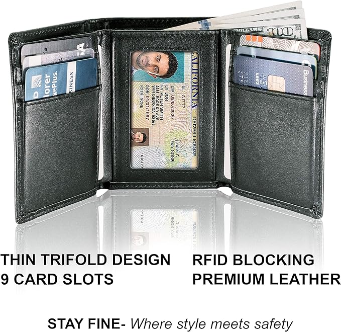 Top Grain Leather Trifold Wallet for Men | Ultra Strong Stitching | Handcrafted Argentinian Leather | RFID Blocking | Extra Capacity Trifold Wallet |Thin and Sophisticated Tri-Fold Design