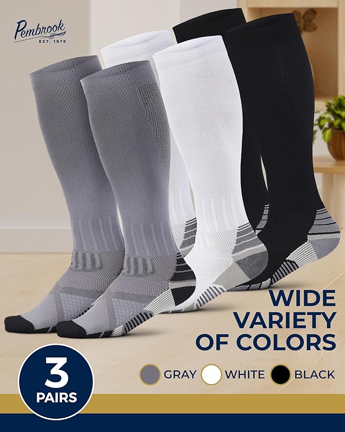 Pembrook 3 Pairs Compression Socks 20-30 mmHg - Compression Socks for Women and Men | Running, Athletic, Travel, Nurses