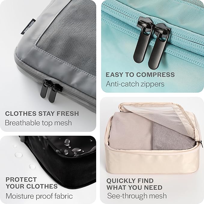 Aerotrunk Compression Packing Cubes for Travel - Luggage Organizer Bags - Double Zipper Packing Cubes for Suitcases (2-Pack, Purple)