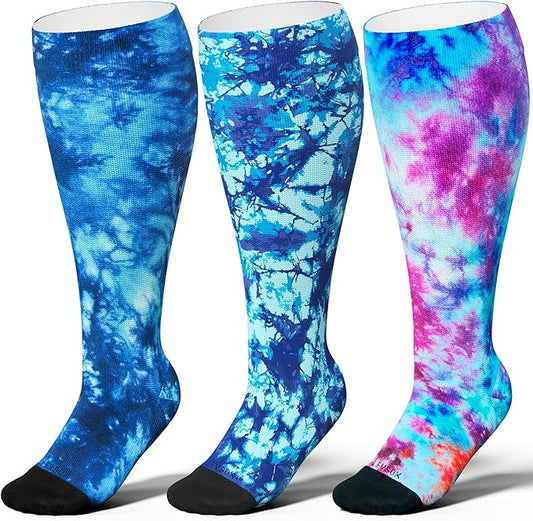 LEVSOX Plus Size Compression Socks for Women Men Wide Calf Extra Large 15-20 mmHg Knee High Sock for Nurses Pregnant Travel