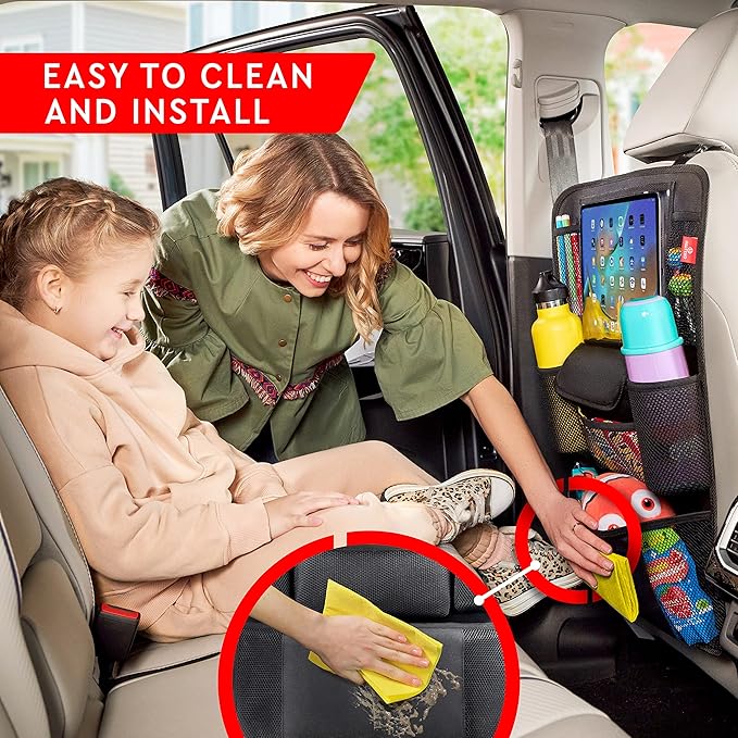 Helteko Car Seat Organizer, Ultra Version Kids Backseat Car Organizers and Storage, Waterproof Back Seat Protector Kick Mats with Tablet Holder 12" Car Accessories Interior, Ocean Blue 1 Pack