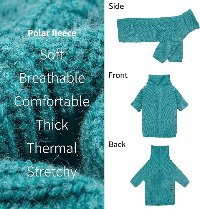 Fitwarm Turtleneck Dog Knitted Sweater, Thermal Winter Clothes for Small Dogs, Boy & Girl, Dog Sweater Pullover Jumper, Pet Outfit, Teal Blue, Large