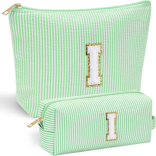 YOOLIFE Initial Makeup Bag for Women - Teen Girl Gifts Trendy Stuff Monogram Cute Makeup Bags Make Up Case for Women Her Best Friend Friendship Sister Teacher, Personalized Birthday Gifts I