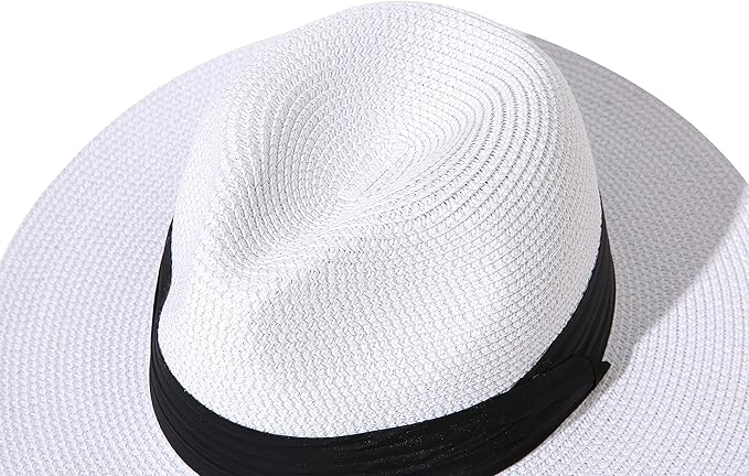 Lanzom Women Wide Brim Straw Panama Roll up Hat Fedora Beach Sun Hat UPF50+