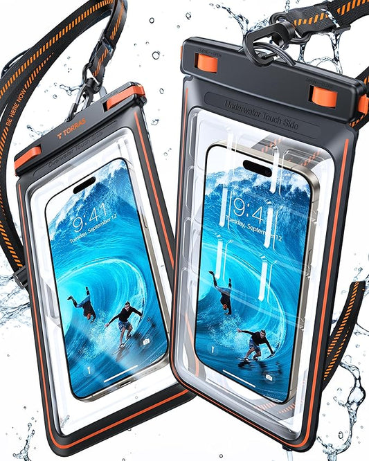 TORRAS 2 Pack IPX8 Waterproof Phone Pouch Floating, Underwater Screen Touchable, Waterproof Phone Case with Lanyard for iPhone 16 Pro Max 15 14 S25, Cell Phone Dry Bag Cruise Essentials 7.0", Black