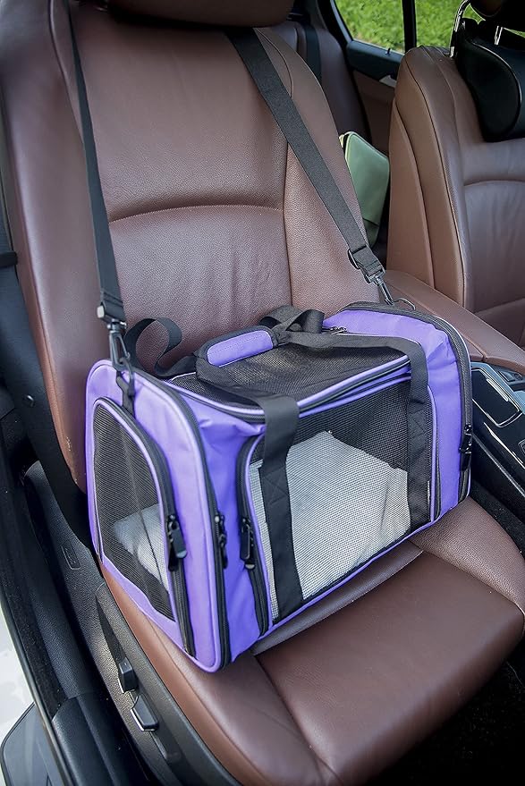 Soft Sided Carrier for Small Medium Cats Dogs,Removable Pad Collapsible Travel Pet Carrier Large Purple