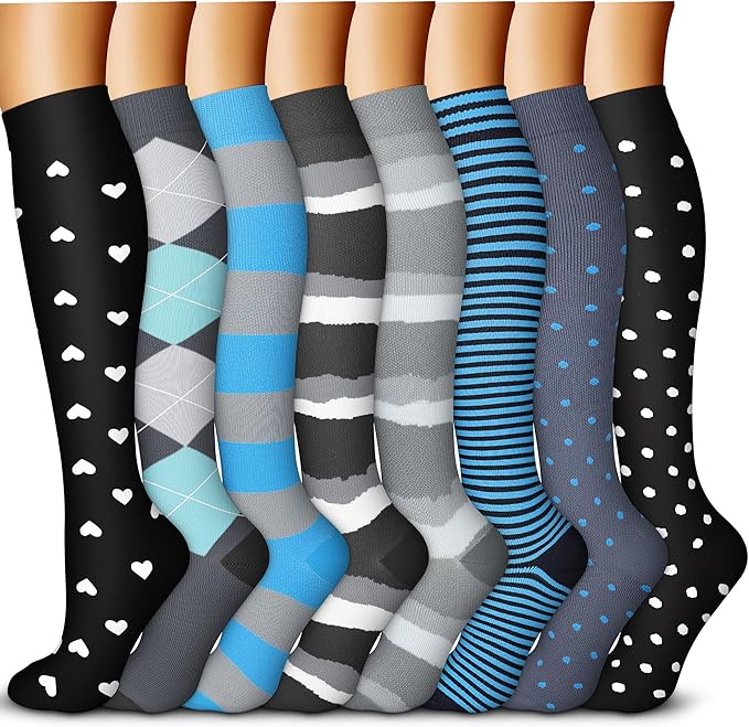 QUXIANG Copper Compression Socks for Women & Men Circulation (8 Pairs) - Best for Running Athletic Cycling - 15-20 mmHg