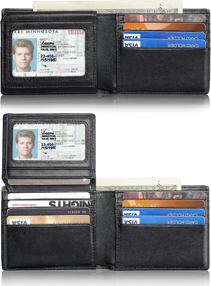 Artpaxy Mens Wallet Bifold Genuine Leather RFID Blocking Wallet for Men with 2 ID Windows 12 Card Holders 2 cash pockets 1 Gift Box