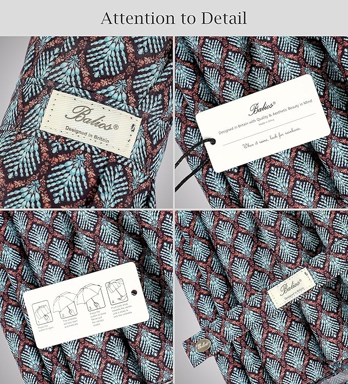 Balios Travel Folding Umbrella with Real Wood Handle Auto Open Close Vented Windproof Canopy - Designed in UK