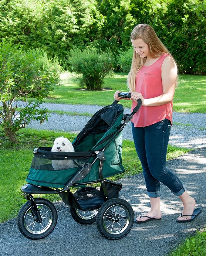 Pet Gear No-Zip Jogger Pet Stroller for Cats/Dogs, Zipperless Entry, Airless Tires, Easy One-Hand Fold, Cup Holder + Storage Basket New Forest Green