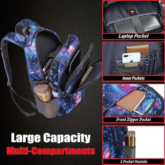ProEtrade Galaxy Backpack Bookbag for College Sturdy Travel Business Hiking Fit Laptop Up to 15.6 Inch Multi Compartment Gifts for Men Women Night Light Reflective (Galaxy)