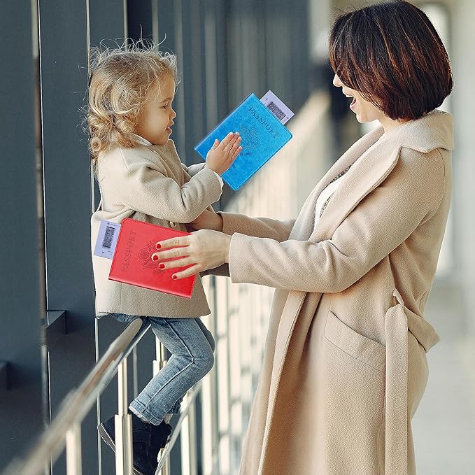 Sky Blue & Red Passport Holder Wallet Cover Case for Family Women Men, Cruise Essentials Travel Must Haves Passport Book Protector