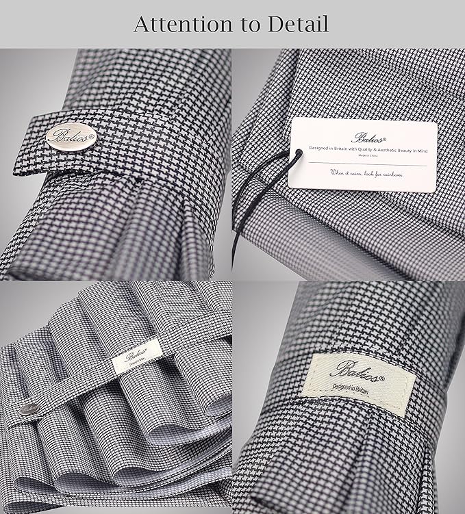 Balios Prestige Travel Folding Umbrella, Handmade Wood Handle, Auto Open & Close