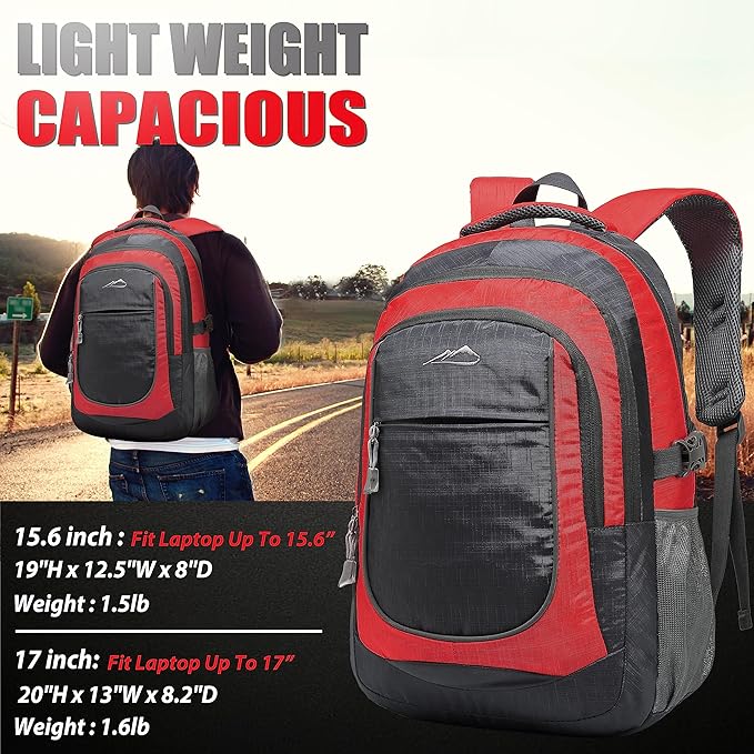 ProEtrade Backpack Bookbag for College Sturdy Travel Business Hiking Fit Laptop Up to 15.6 Inch Multi Compartment Gifts for Men Women Night Light Reflective (red)