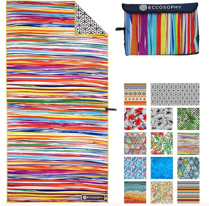 ECCOSOPHY Microfiber Beach Towel - Sand Free Towels are Quick Dry, Light Weight, Super Absorbent - Perfect Pool, Travel, Cruise, Camping Essentials - Oversized Extra Large for Adults 71x35 in
