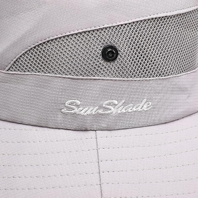 Womens Summer Sun Hat Beach Hat Wide Brim Outdoor UV Protection Hat Foldable Cool Mesh Ponytail Bucket Hat