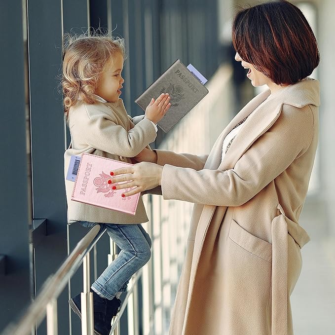 Rose Gold & Gray Passport Holder for Travel, Passport Wallet Cover Case for Family Women Men Cruise Essentials, Travel Must Haves Passports Book Protector