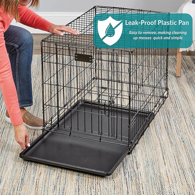 MidWest Homes for Pets 22-Inch Two-Door iCrate Folding Dog Crate with Divider Panel, Leak-Proof Tray & Secure Latches – Metal Wire Kennel for XS Breeds – Portable, Durable & Easy to Assemble