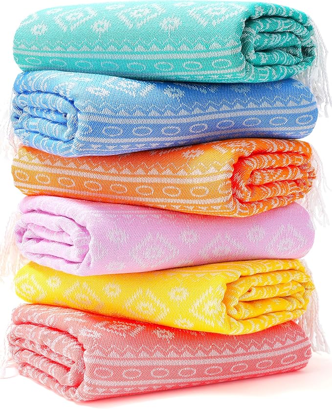 Genovega 6 Packs Oversized Stripe Turkish Beach Towel 74"x38" Thin Quick Dry Sand Free Pool Swim Towels Large XL Adult Clearance Blanket Travel Vacation Accessories Essentials Mulite Patterns