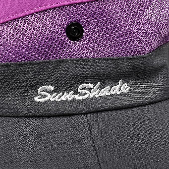 Womens Summer Sun Hat Beach Hat Wide Brim Outdoor UV Protection Hat Foldable Cool Mesh Ponytail Bucket Hat