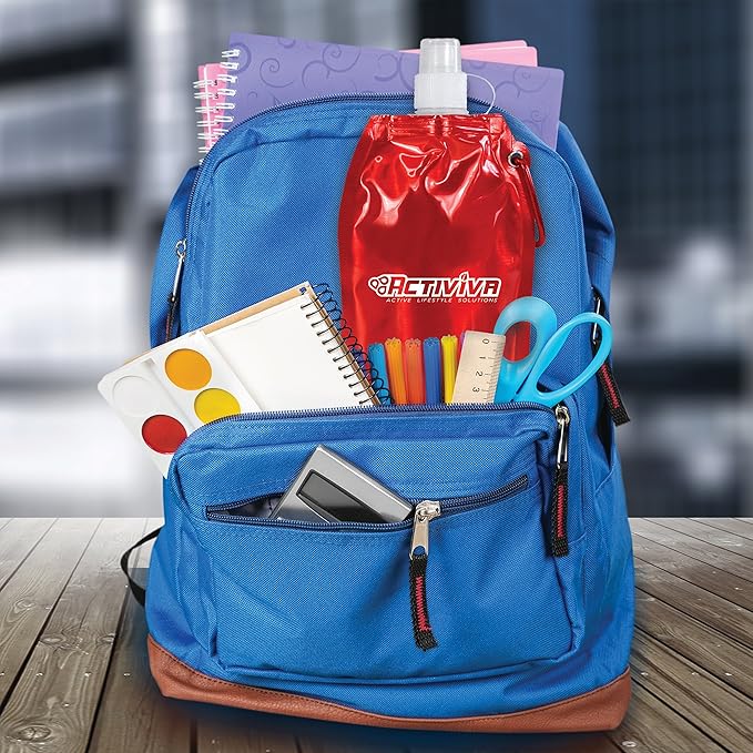 USA Merchant | Collapsible Reusable Water Bottle with Carabiner Clip Light Weight Leak Proof Foldable Drinking Water Bottle Non Toxic BPA Free - 16.9 oz 4 Pack (Pink, Purple, Red, Clear)