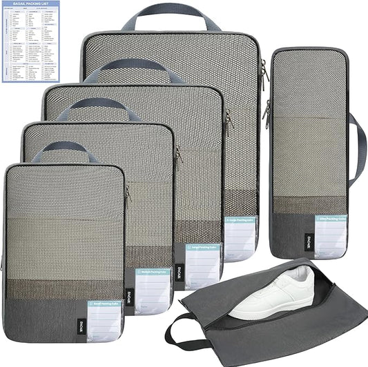 BAGAIL 6 Set/4 Set Lightweight Compression Packing Cubes with Packing List, Anti-Tearing Expandable Organizer Bags for Travel