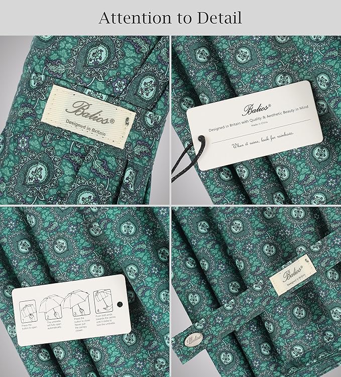 Balios Travel Folding Umbrella with Real Wood Handle Auto Open Close Vented Windproof Canopy - Designed in UK