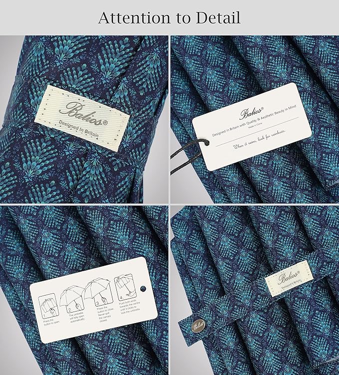 Balios Travel Folding Umbrella with Real Wood Handle Auto Open Close Vented Windproof Canopy - Designed in UK