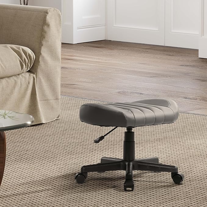 EUREKA ERGONOMIC Height Adjustable Foot Stool,19x18'' Large Seat Under Desk Footrest,Swivel Rolling Chair W Sturdy Wheels,Ottoman Stool Simple Meeting Chair for Home Office,Grey