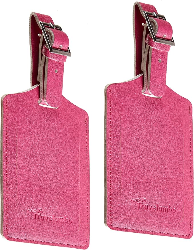 Travelambo 8 Pack Luggage Tags Faux Leather for Suitcases Travel Bag Labels Travel Accessories Essential with Protection Cover ID (Rose Red)