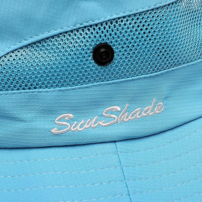 Womens Summer Sun Hat Beach Hat Wide Brim Outdoor UV Protection Hat Foldable Cool Mesh Ponytail Bucket Hat