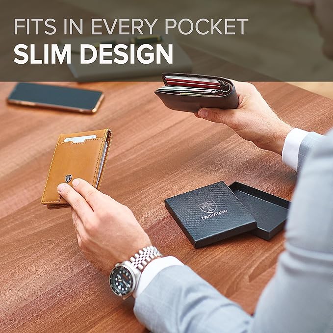 TRAVANDO Money Clip Wallet RIO - Mens Wallets slim Front Pocket RFID Blocking Card Holder Minimalist Mini Bifold Gift Box