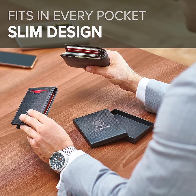 TRAVANDO Money Clip Wallet RIO - Mens Wallets slim Front Pocket RFID Blocking Card Holder Minimalist Mini Bifold Gift Box