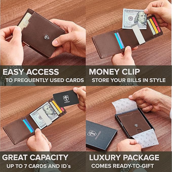 TRAVANDO Money Clip Wallet RIO - Mens Wallets slim Front Pocket RFID Blocking Card Holder Minimalist Mini Bifold Gift Box
